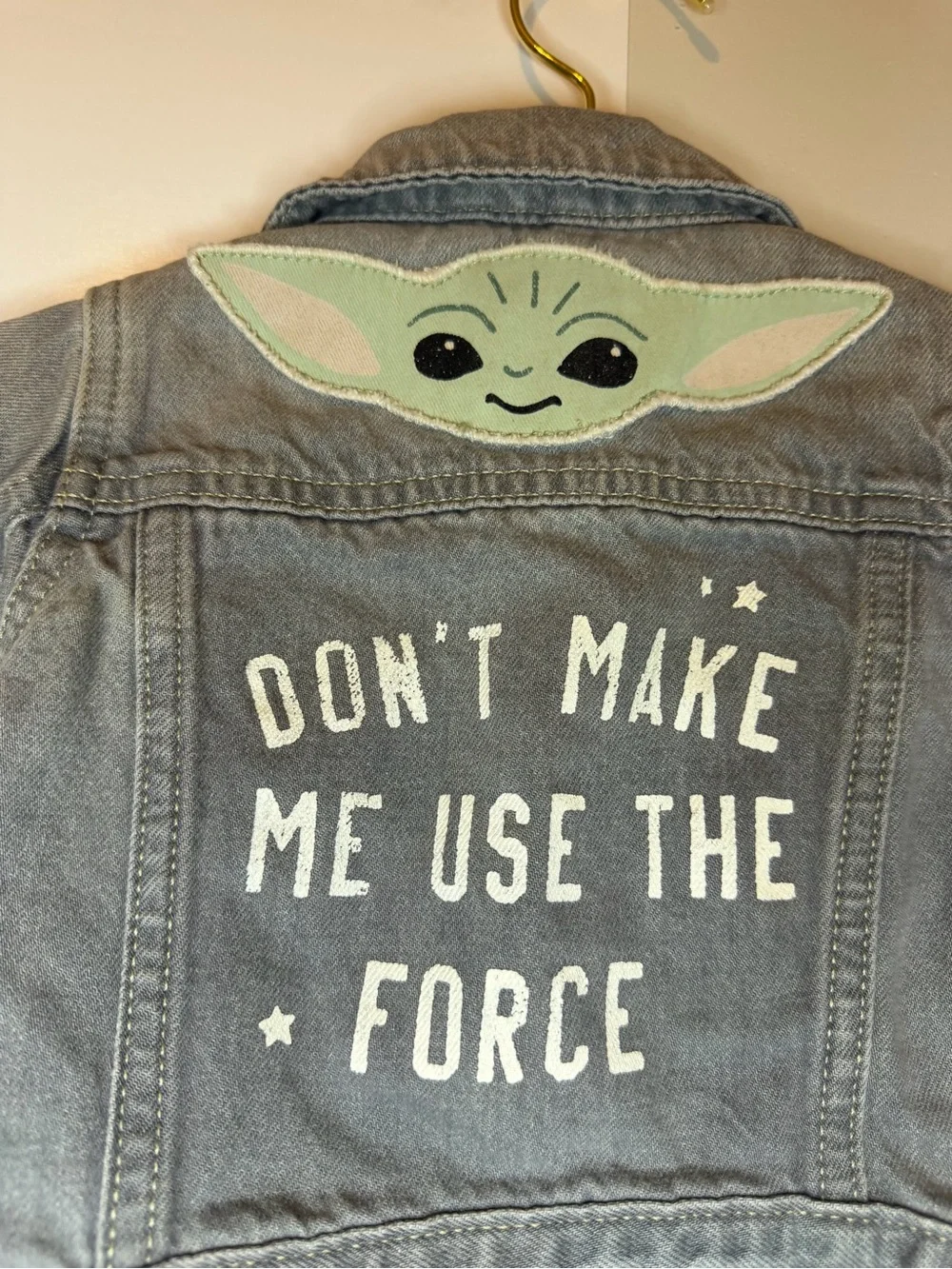 GAP Gray Denim Kids Jacket with Grogu & Patch Accents